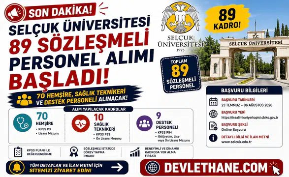 Selçuk Üniversitesi 89 Sözleşmeli Personel Alımı Başladı! 70 Hemşire, Sağlık Teknikeri ve Destek Personeli Alınacak