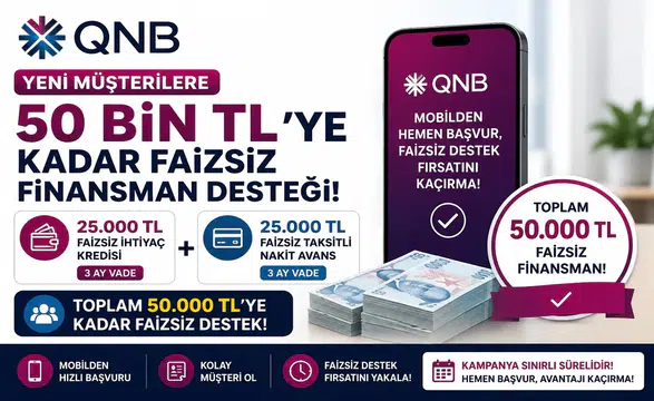 QNB’den Yeni Müşterilere 50 Bin TL’ye Kadar Faizsiz Finansman Desteği! Başvuru Şartları Açıklandı