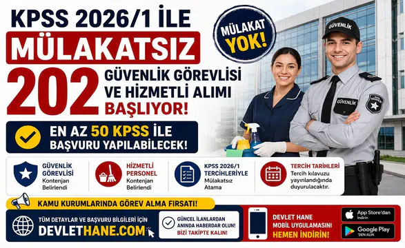 KPSS 2026/1 ile Mülakatsız 202 Güvenlik Görevlisi ve Hizmetli Alımı Başlıyor! En Az 50 KPSS ile Başvuru Yapılabilecek