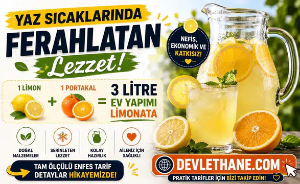Yaz Sıcaklarında Ferahlatan Lezzet! 1 Limon ve 1 Portakalla 3 Litre Ev Yapımı Limonata Tarifi