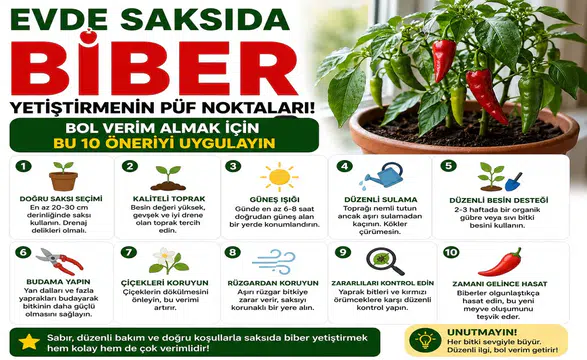 Evde Saksıda Biber Yetiştirmenin Püf Noktaları! Bol Verim Almak İçin Bu 10 Öneriyi Uygulayın