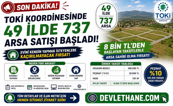 TOKİ Koordinesinde 49 İlde 737 Arsa Satışı Başladı! 8 Bin TL’den Başlayan Taksitlerle Evini Yapmak İsteyenlere Fırsat