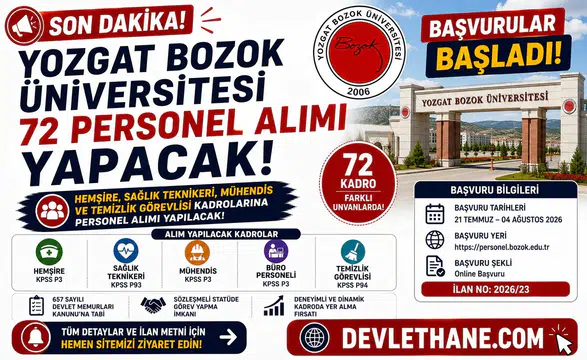 Yozgat Bozok Üniversitesi 72 Personel Alımı Yapacak! Hemşire, Sağlık Teknikeri, Mühendis ve Temizlik Görevlisi Başvuruları Başladı