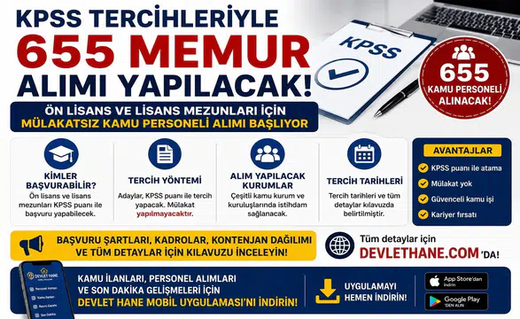 KPSS Tercihleriyle 655 Memur Alımı Yapılacak! Ön Lisans ve Lisans Mezunları İçin Mülakatsız Kamu Personeli Alımı Başlıyor