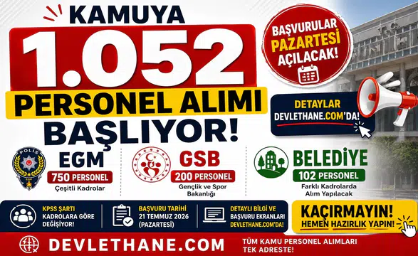 Kamuya 1.052 Personel Alımı Başlıyor! EGM, GSB ve Belediye Başvuruları Pazartesi Açılacak