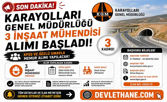 Karayolları Genel Müdürlüğü 3 İnşaat Mühendisi Alımı Başladı! KPSS ve Sözlü Sınavla Memur Alımı Yapılacak