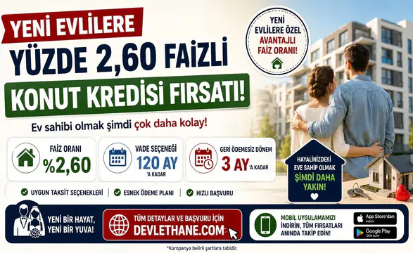 Yeni Evlilere Yüzde 2,60 Faizli Konut Kredisi Fırsatı! 120 Ay Vade ve 3 Ay Erteleme Seçeneği Açıklandı