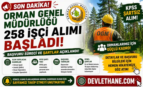 Orman Genel Müdürlüğü 258 İşçi Alımı Başladı! KPSS Şartsız Başvuru Süreci ve Şartlar Açıklandı