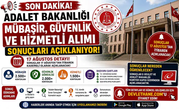 Adalet Bakanlığı Mübaşir, Güvenlik ve Hizmetli Alımı Sonuçları Açıklanıyor! 17 Ağustos Detayı