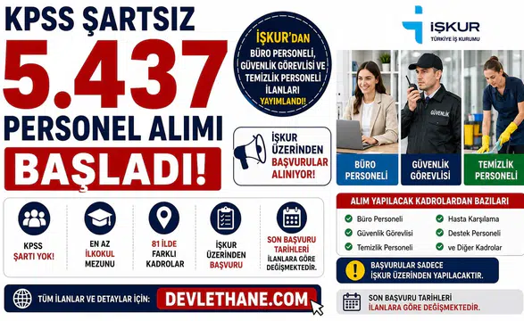 İŞKUR'dan KPSS Şartsız 5.437 Personel Alımı Başladı! Büro Personeli, Güvenlik ve Temizlik Görevlisi Alınacak