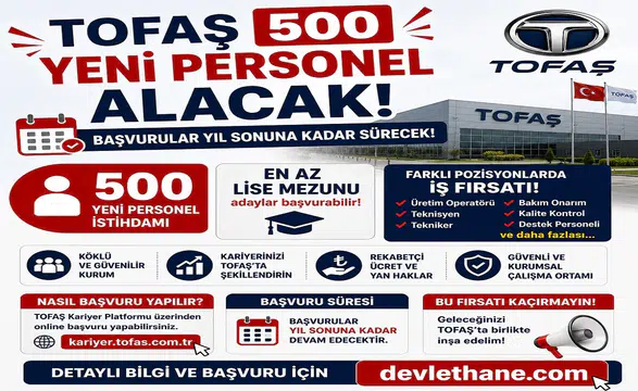 Tofaş 500 Yeni Personel Alacak: En Az Lise Mezunu Adaylar İçin Başvurular Yıl Sonuna Kadar Sürecek