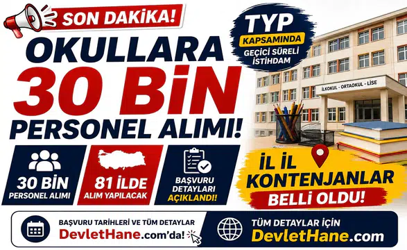 Okullara 30 Bin TYP Personeli Alımı: 81 İlin Kontenjanları Belli Oldu