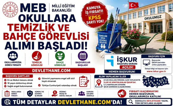 MEB Okullara Temizlik ve Bahçe Görevlisi Alımı Başladı: İŞKUR Başvuru Şartları ve İller