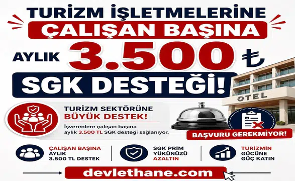 Turizm İşletmelerine Çalışan Başına Aylık 3.500 TL SGK Desteği: Başvuru Gerekmiyor