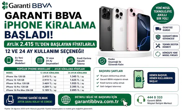 Garanti BBVA iPhone Kiralama Başladı: Aylık 2.415 TL’den Başlayan Fiyatlarla 12 ve 24 Ay Kullanım