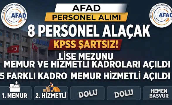 AFAD KPSS Şartsız 8 Personel Alacak: Lise Mezunu Memur ve Hizmetli Kadroları Açıldı