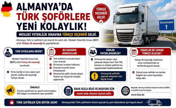 Almanya’da Türk Şoförlere Yeni Kolaylık: Mesleki Yeterlilik Sınavına Türkçe Seçeneği Geldi