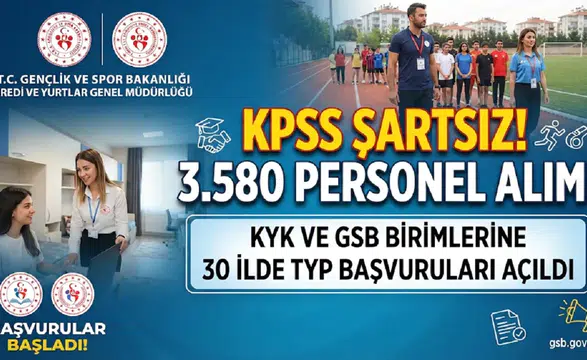 KYK ve GSB Birimlerine KPSS Şartsız 3.580 Personel Alımı: 30 İlde TYP Başvuruları Açıldı