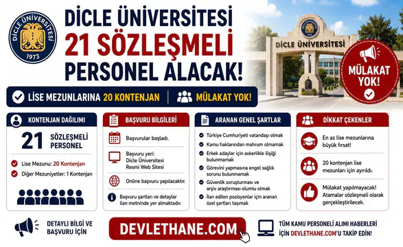 Dicle Üniversitesi 21 Sözleşmeli Personel Alacak: Lise Mezunlarına 20 Kontenjan, Mülakat Yok