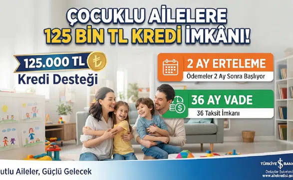 Çocuklu Ailelere 125 Bin TL Kredi İmkânı! 2 Ay Erteleme ve 36 Ay Vade Detayı