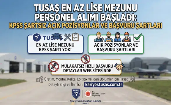 TUSAŞ En Az Lise Mezunu Personel Alımı Başladı: KPSS Şartsız Açık Pozisyonlar ve Başvuru Şartları