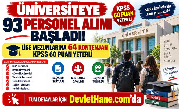 Üniversiteye 93 Personel Alımı Başladı! Lise Mezunlarına 64 Kontenjan, KPSS 60 Puan Yeterli
