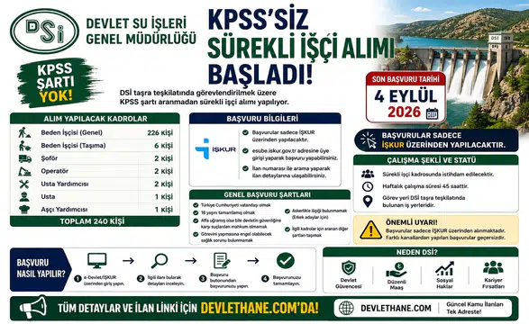 DSİ KPSS’siz Sürekli İşçi Alımı Başladı: İŞKUR’dan Başvuru İçin Son Gün 4 Eylül