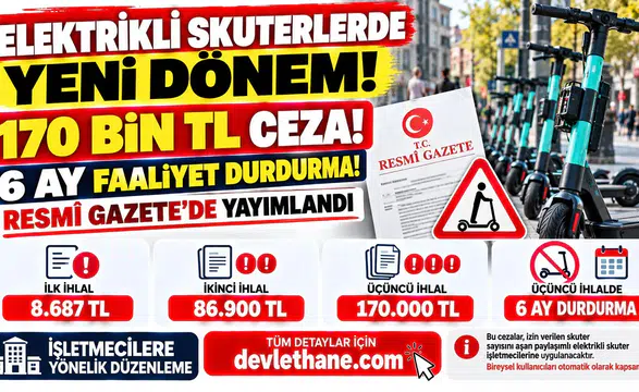 Elektrikli Skuterlerde Yeni Dönem Başladı! 170 Bin TL Ceza ve 6 Ay Faaliyet Durdurma Kararı Resmî Gazete'de