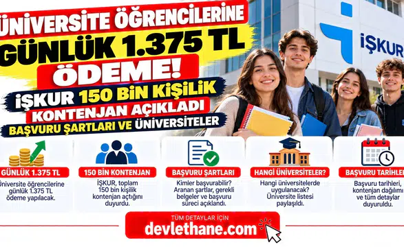Üniversite Öğrencilerine Günlük 1.375 TL Ödeme! İŞKUR 150 Bin Kişilik Kontenjan Açıklaması Yaptı: Başvuru Şartları ve Üniversiteler