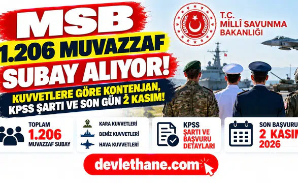 MSB 1.206 muvazzaf subay alıyor: Kuvvetlere göre kontenjan, KPSS şartı ve son gün 2 Kasım