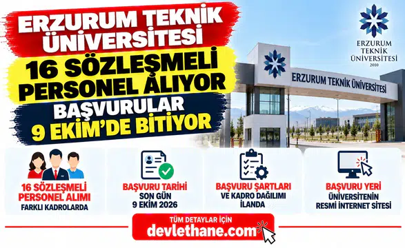 Erzurum Teknik Üniversitesi 16 sözleşmeli personel alıyor: Başvurular 9 Ekim'de bitiyor