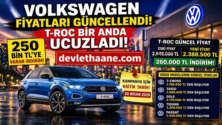 Volkswagen Fiyatları Güncellendi! T-Roc’ta 250 Bin TL İndirim Şoku