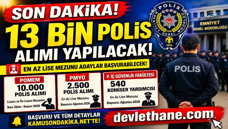 2026’da 13 Bin Polis Alımı Yapılacak! En Az Lise Mezunu Adaylar Başvurabilecek
