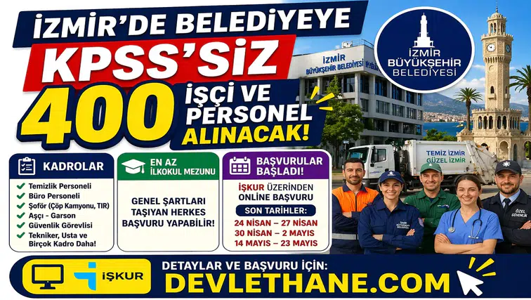 İzmir Büyükşehir Belediyesi 400 KPSS’siz Personel Alımı Başladı! İşte Kadrolar ve Başvuru Detayları