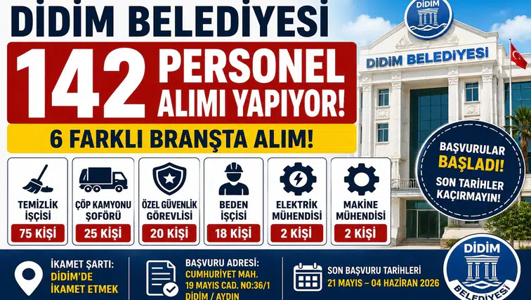 Didim Belediyesi 142 Personel Alımı Yapıyor! Temizlik İşçisi, Güvenlik ve Şoför Alımı Başladı