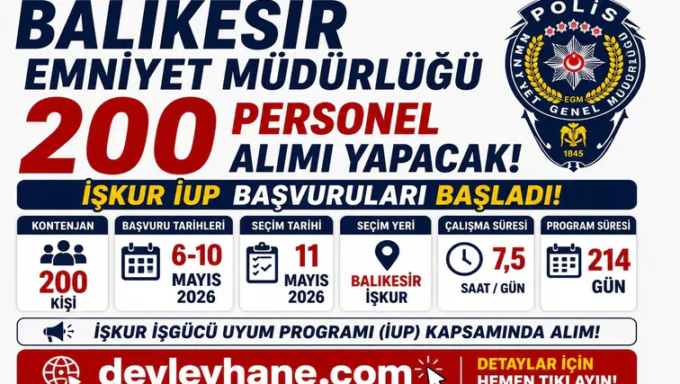 Balıkesir Emniyet Müdürlüğü 200 Personel Alımı Yapacak! İŞKUR İUP Başvuruları Başladı