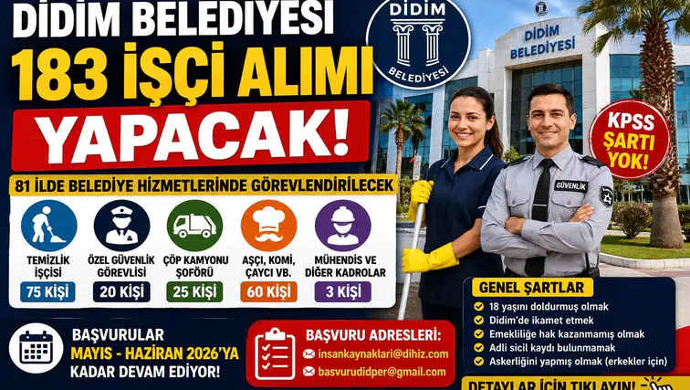 Didim Belediyesi 183 İşçi Alımı Başladı! KPSS Şartsız Belediye Personel Alımı İçin Başvurular Açıldı