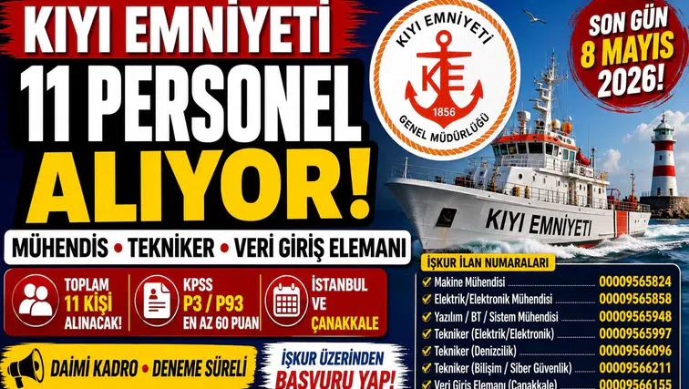 Kıyı Emniyeti 11 Personel Alımı Yapacak! Mühendis, Tekniker ve Veri Giriş Kadroları Açıldı