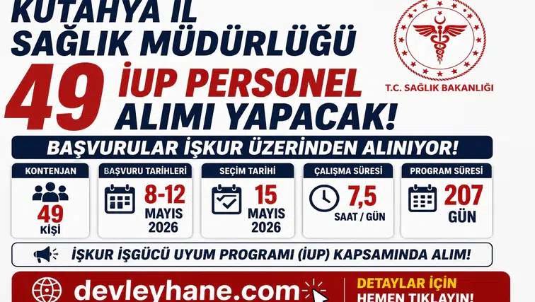 Kütahya İl Sağlık Müdürlüğü 49 İUP Personel Alımı Yapacak! Başvurular İŞKUR Üzerinden Alınıyor