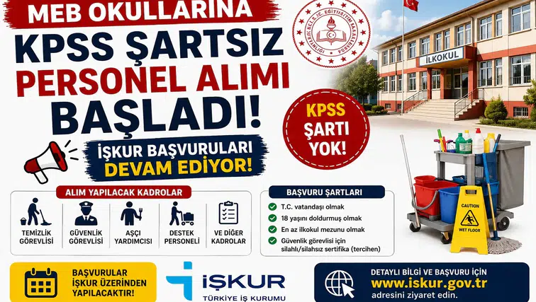 MEB Okullarına KPSS Şartsız Personel Alımı Başladı! İŞKUR Başvuruları Alınıyor