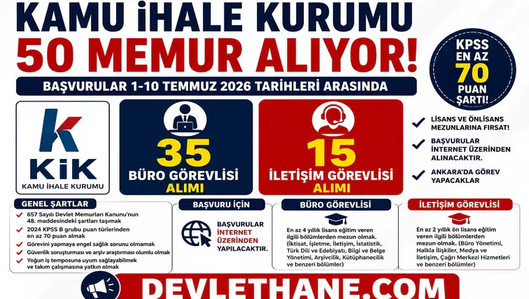 Kamu İhale Kurumu 50 Memur Alımı Yapacak! Büro Görevlisi ve İletişim Görevlisi Kadroları İçin Başvurular Temmuz’da Başlıyor