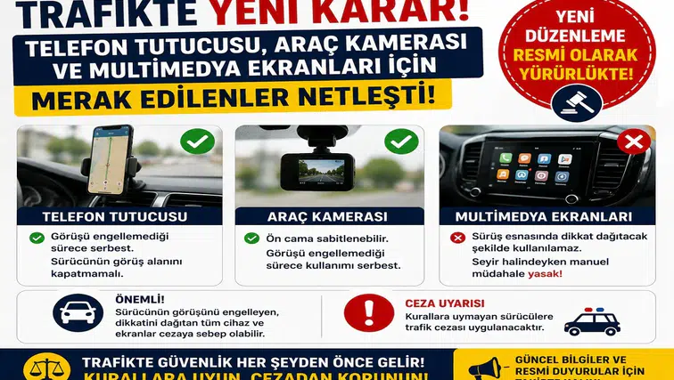 Telefon Tutucusu, Araç Kamerası ve Multimedya Ekranları İçin Yeni Karar! Trafikte Merak Edilenler Netleşti