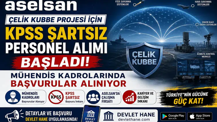 ASELSAN Çelik Kubbe Projesi İçin KPSS Şartsız Personel Alımı Başladı! Mühendis Kadrolarında Başvurular Alınıyor