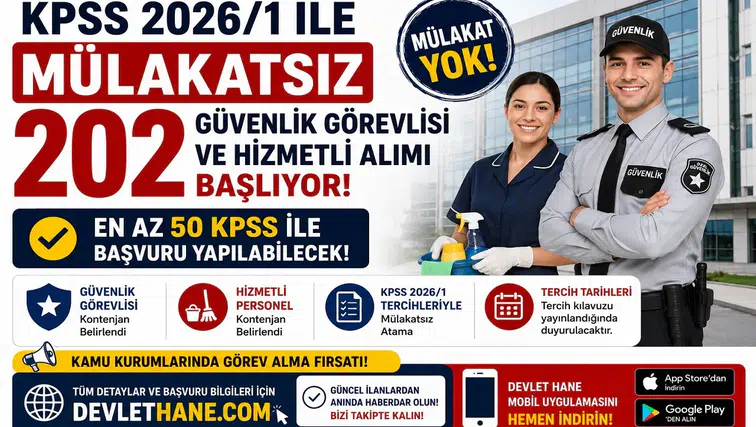 KPSS 2026/1 ile Mülakatsız 202 Güvenlik Görevlisi ve Hizmetli Alımı Başlıyor! En Az 50 KPSS ile Başvuru Yapılabilecek