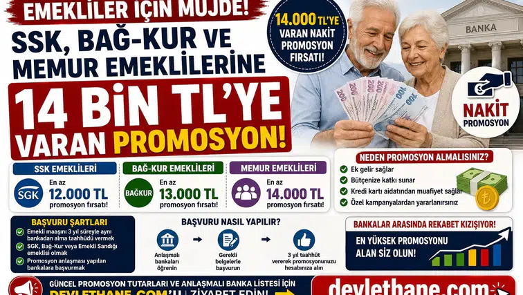 SSK, Bağ-Kur ve Memur Emeklilerine 14 Bin TL’ye Varan Promosyon! Başvuru Şartları Açıklandı