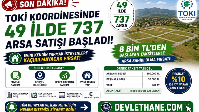 TOKİ Koordinesinde 49 İlde 737 Arsa Satışı Başladı! 8 Bin TL’den Başlayan Taksitlerle Evini Yapmak İsteyenlere Fırsat