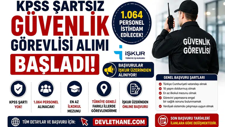 KPSS Şartsız Güvenlik Görevlisi Alımı Başladı! İŞKUR'dan 1.064 Personel İstihdam Edilecek