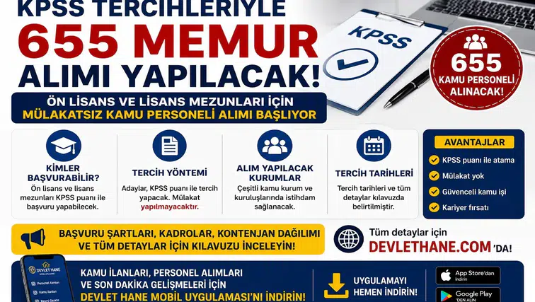 KPSS Tercihleriyle 655 Memur Alımı Yapılacak! Ön Lisans ve Lisans Mezunları İçin Mülakatsız Kamu Personeli Alımı Başlıyor