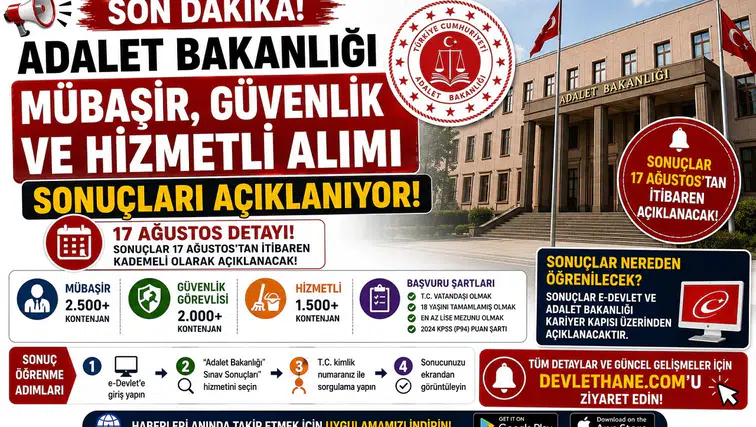 Adalet Bakanlığı Mübaşir, Güvenlik ve Hizmetli Alımı Sonuçları Açıklanıyor! 17 Ağustos Detayı