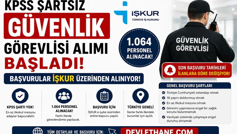 KPSS Şartsız Güvenlik Görevlisi Alımı Başladı! İŞKUR Üzerinden 1.064 Personel Alınacak